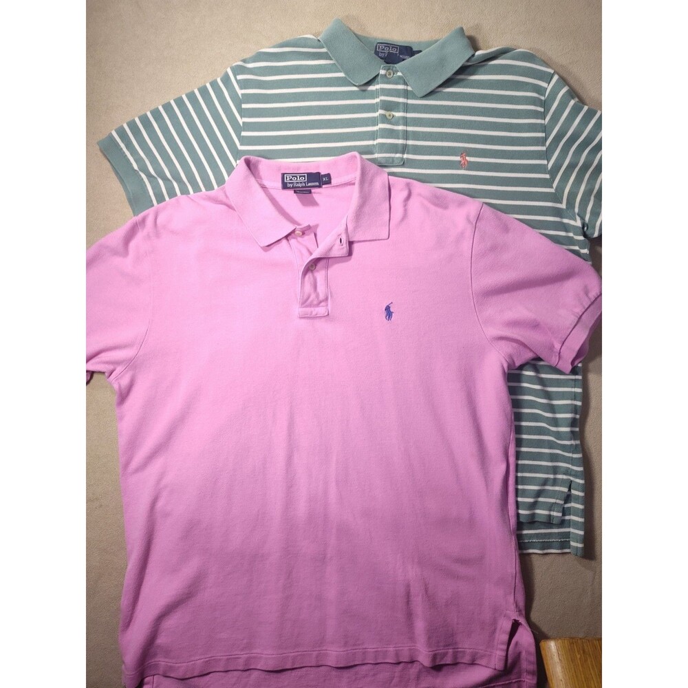 Mens Ralph Lauren Short Sleeve Polo Shirts XL Stripe Pink Pony